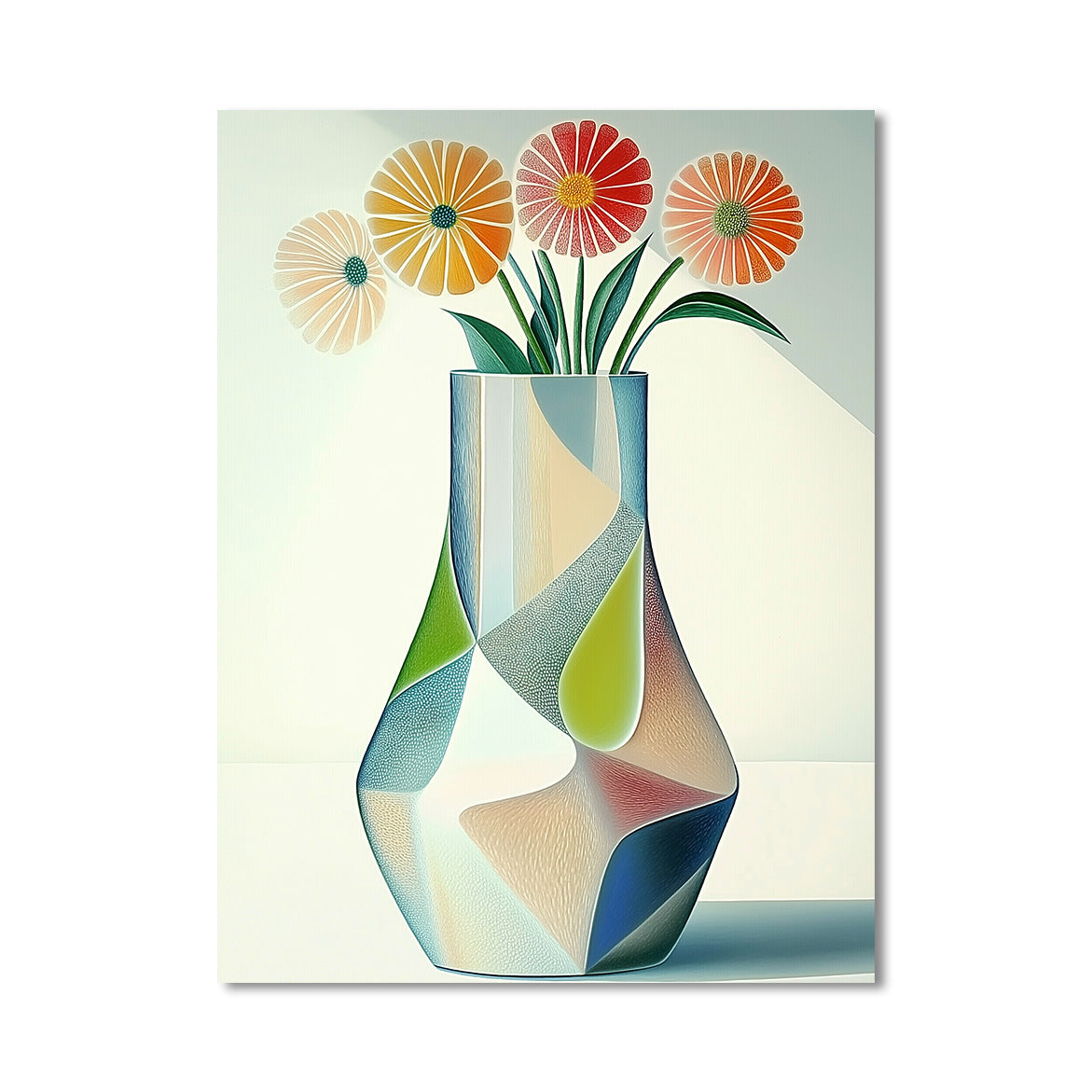Floral Modulation - Geometric Flower Vase Painting Modern Minimalist Abstract Wall Art