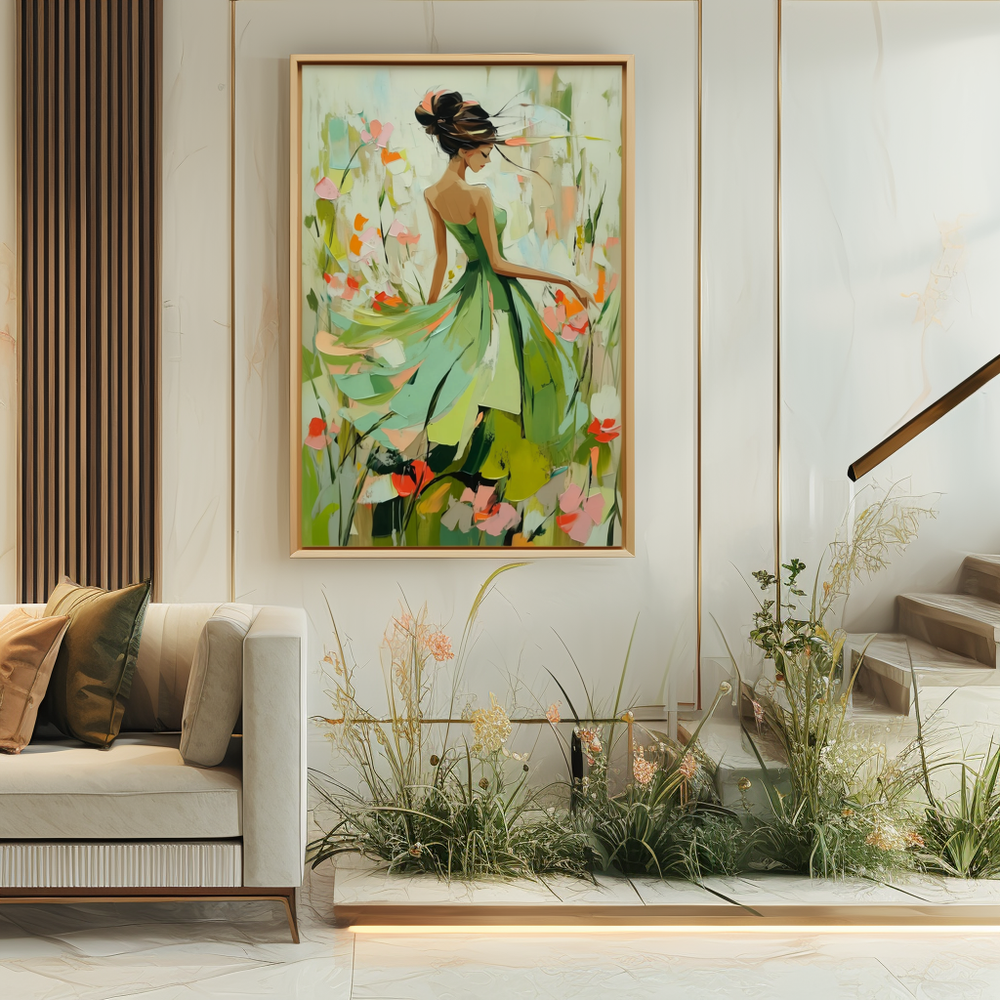 Abstract Female Portrait Oil Painting - Colorful Floral Garden Wall Art ...