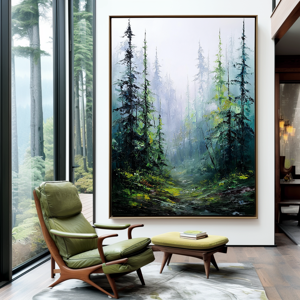 Forest Landscape Oil Painting - Large Nature Wall Art for Living Room