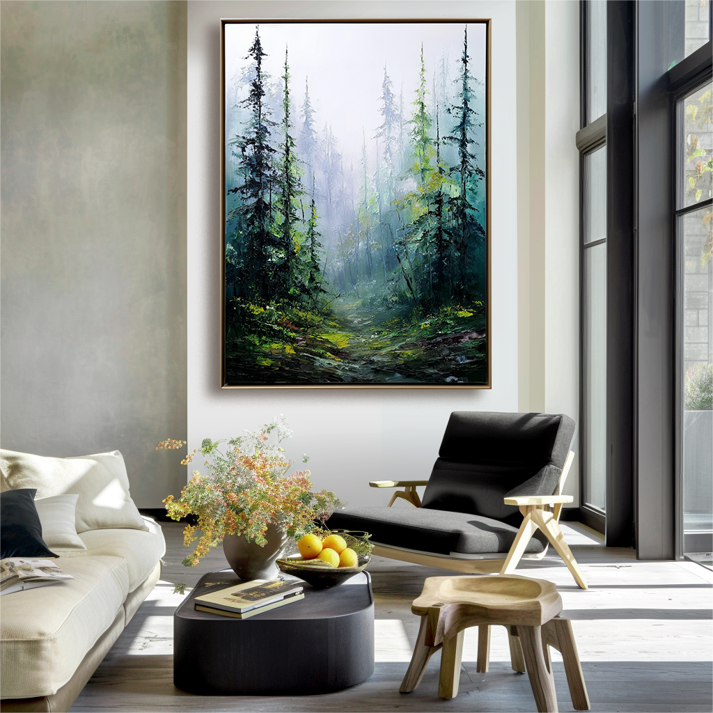 Forest Landscape Oil Painting - Large Nature Wall Art for Living Room