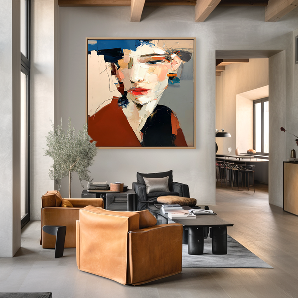 Textured Abstract Female Portrait Canvas Art – Hand-Painted Modern Oil ...