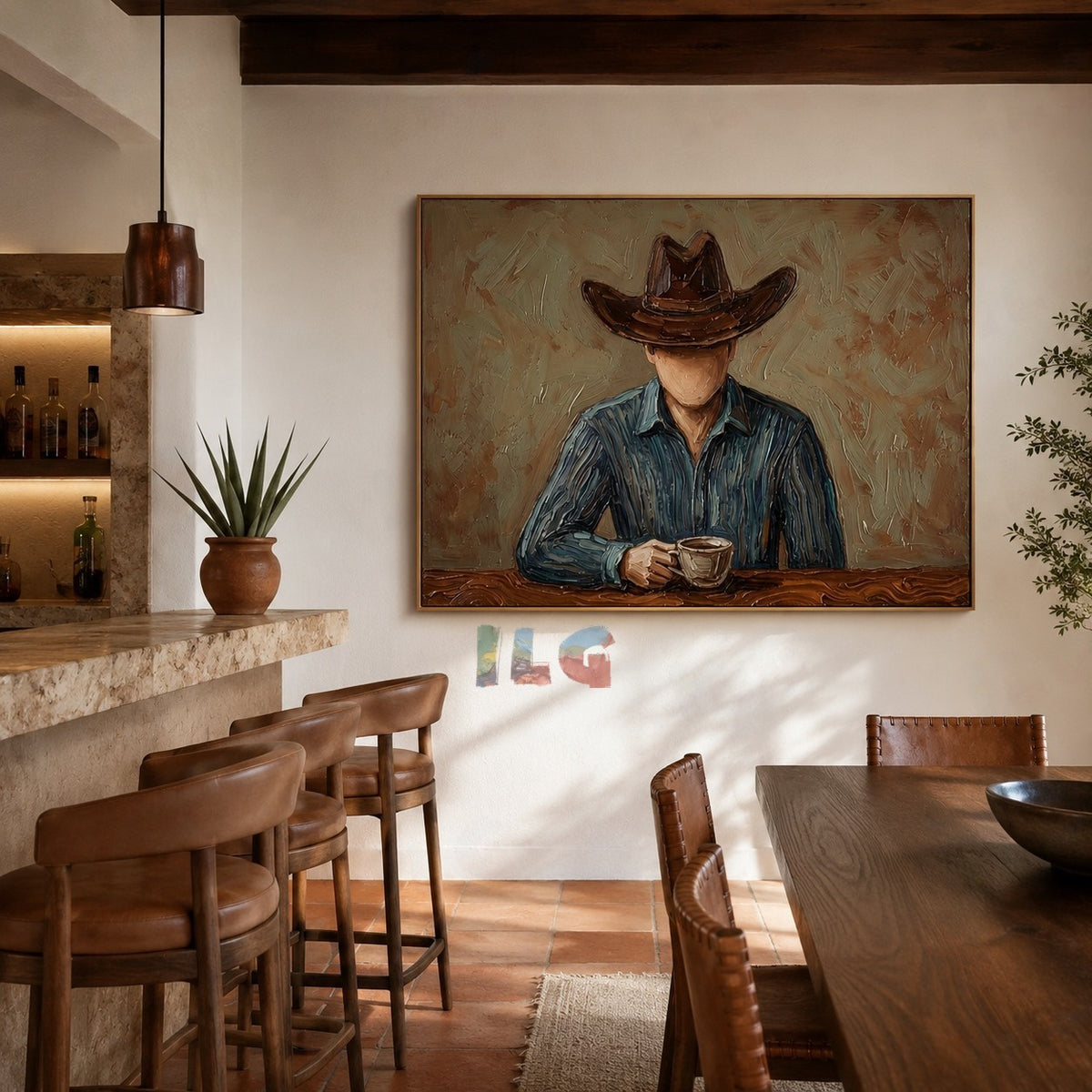 Frontier Coffee Hour – Modern Cowboy Portrait Wall Art