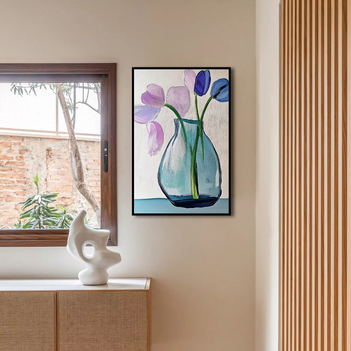 Gathered Whispers - Modern Abstract Flower Vase Painting Vertical Textured Floral Wall Art