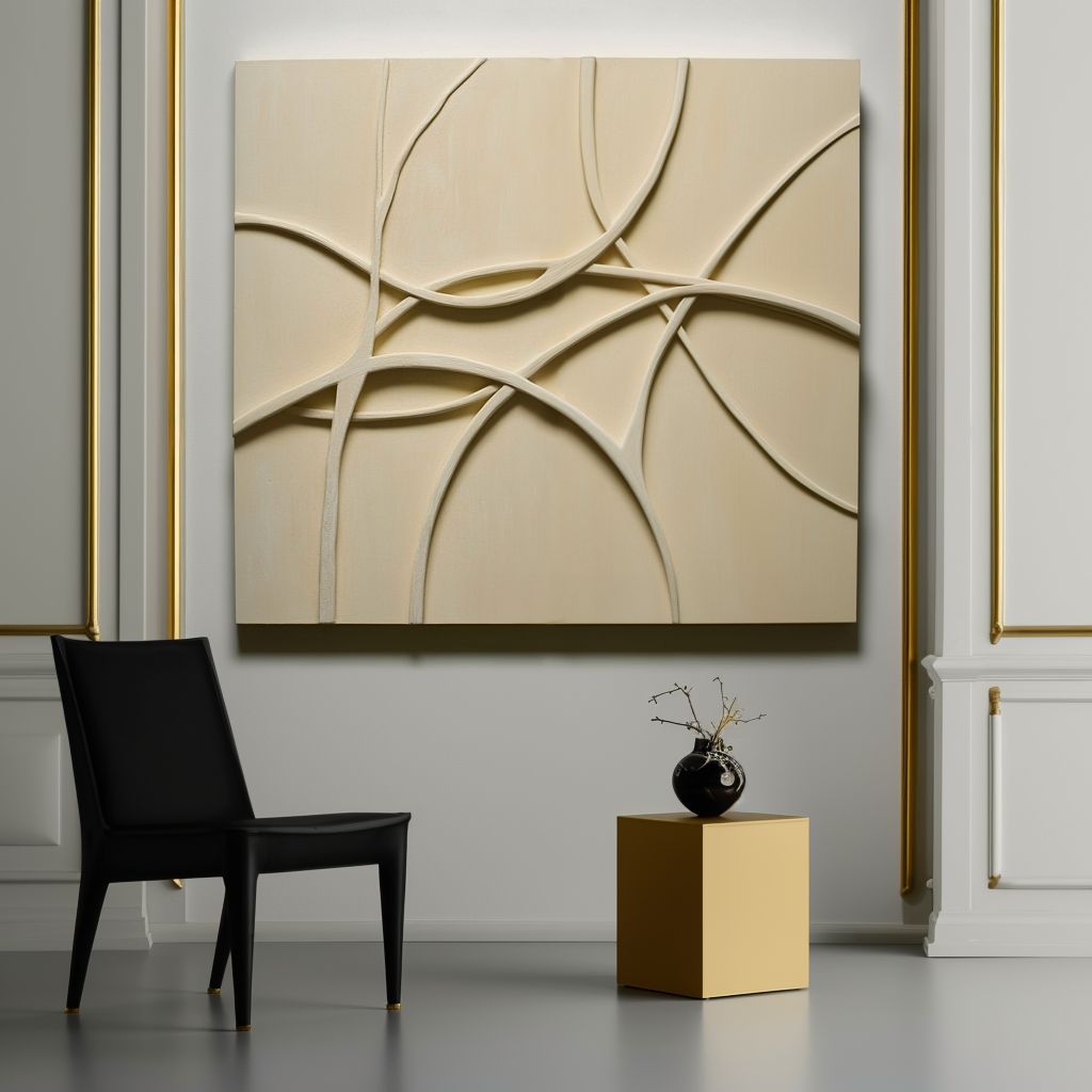 Interwoven Paths-Handmade 3D Textured Beige Abstract Lines Wall Art - Modern Home Decor Sculptural Painting