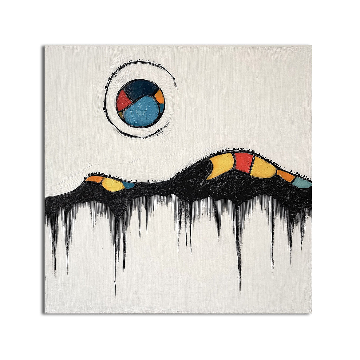 Lunar Veins - Modern Abstract Moon Painting Textured Canvas Art in Black & White