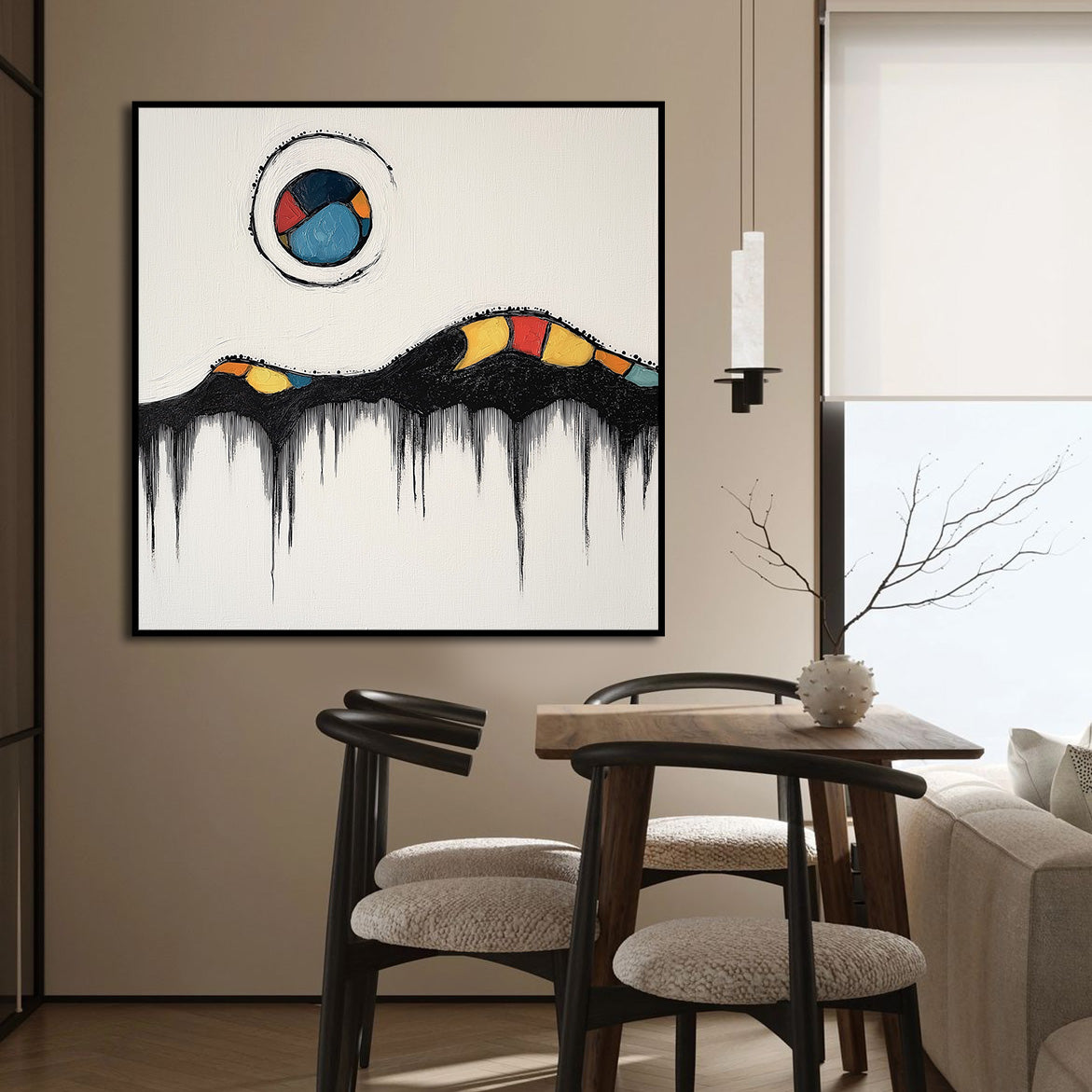 Lunar Veins - Modern Abstract Moon Painting Textured Canvas Art in Black & White