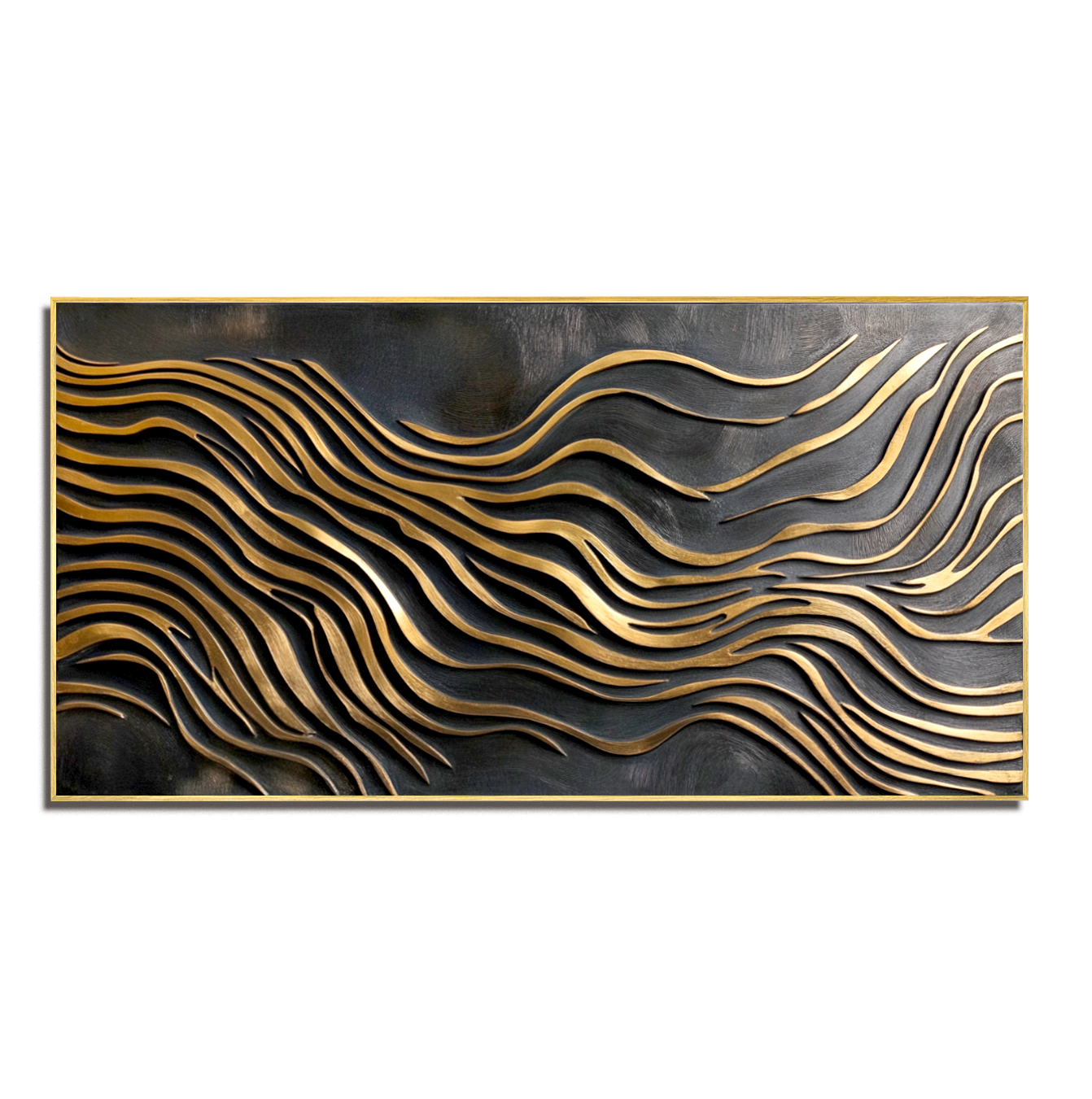 Luxury Black and Gold Textured Abstract Canvas Painting for Modern Decor