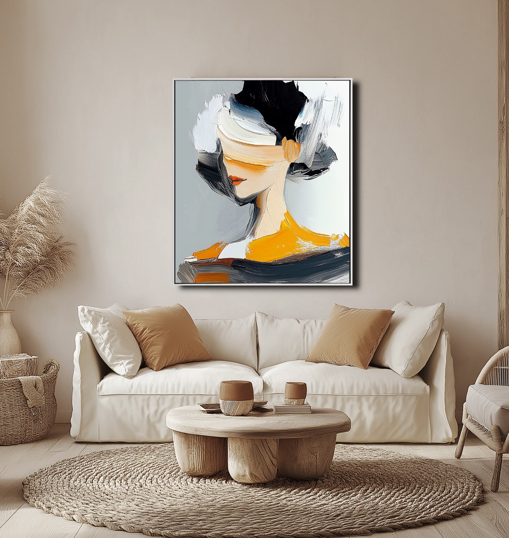 Muted Muse – Abstract Textured Woman Portrait Canvas for Modern Wall Art Decor