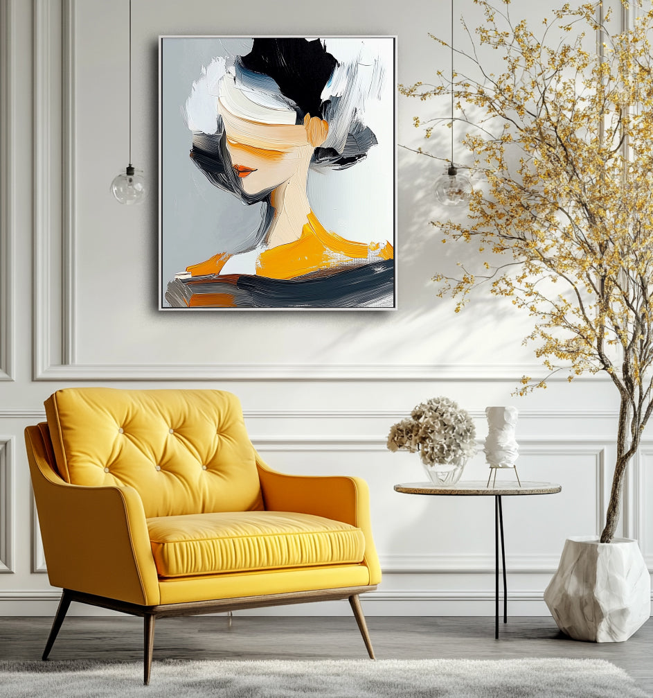 Muted Muse – Abstract Textured Woman Portrait Canvas for Modern Wall Art Decor