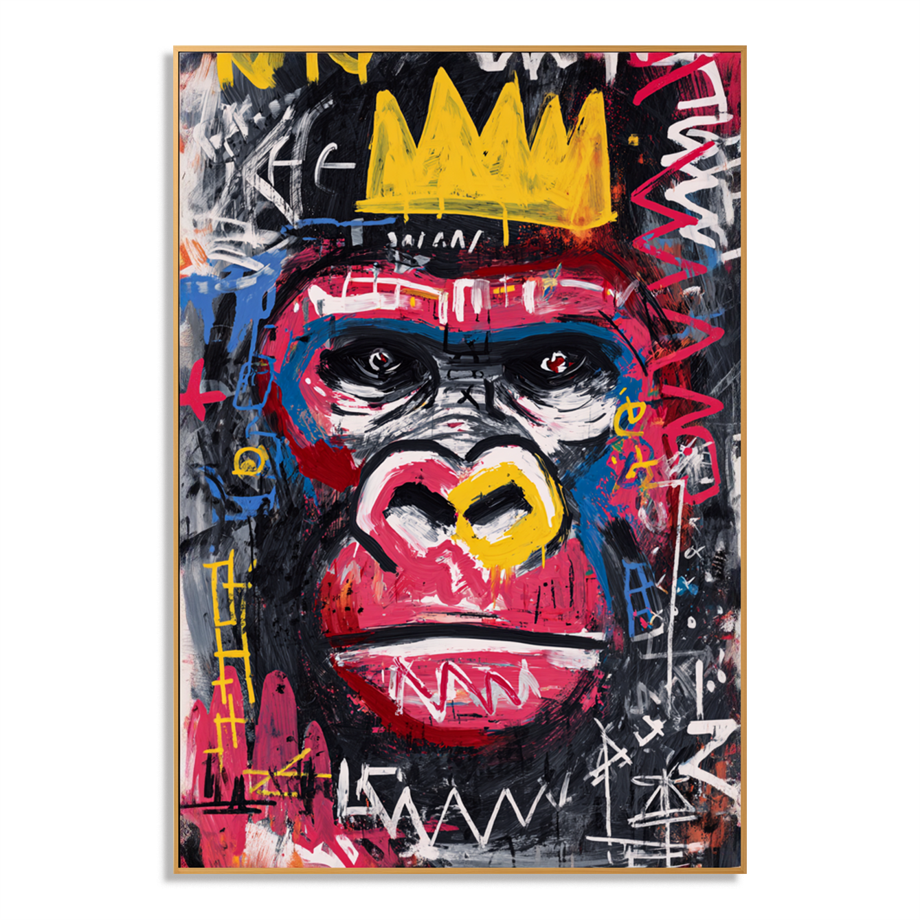 Neon King - Contemporary Crowned Gorilla Portrait Oil Painting