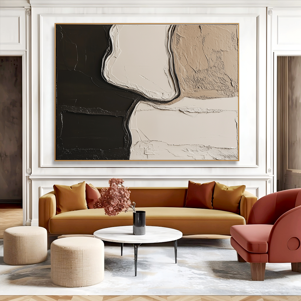 Organic Balance: Modern Abstract Textured Wall Art - Neutral Tones Minimalist Canvas Painting for Living Room & Bedroom Decor