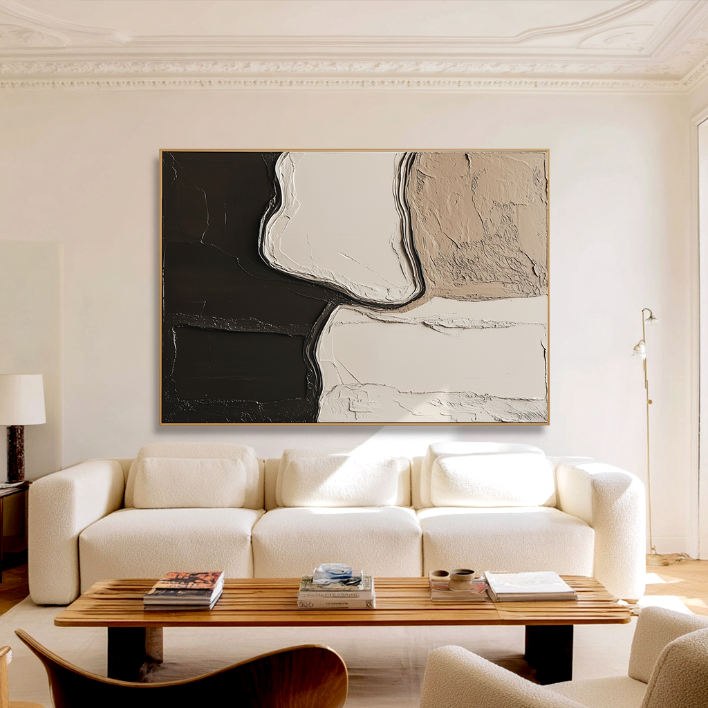 Organic Balance: Modern Abstract Textured Wall Art - Neutral Tones Minimalist Canvas Painting for Living Room & Bedroom Decor