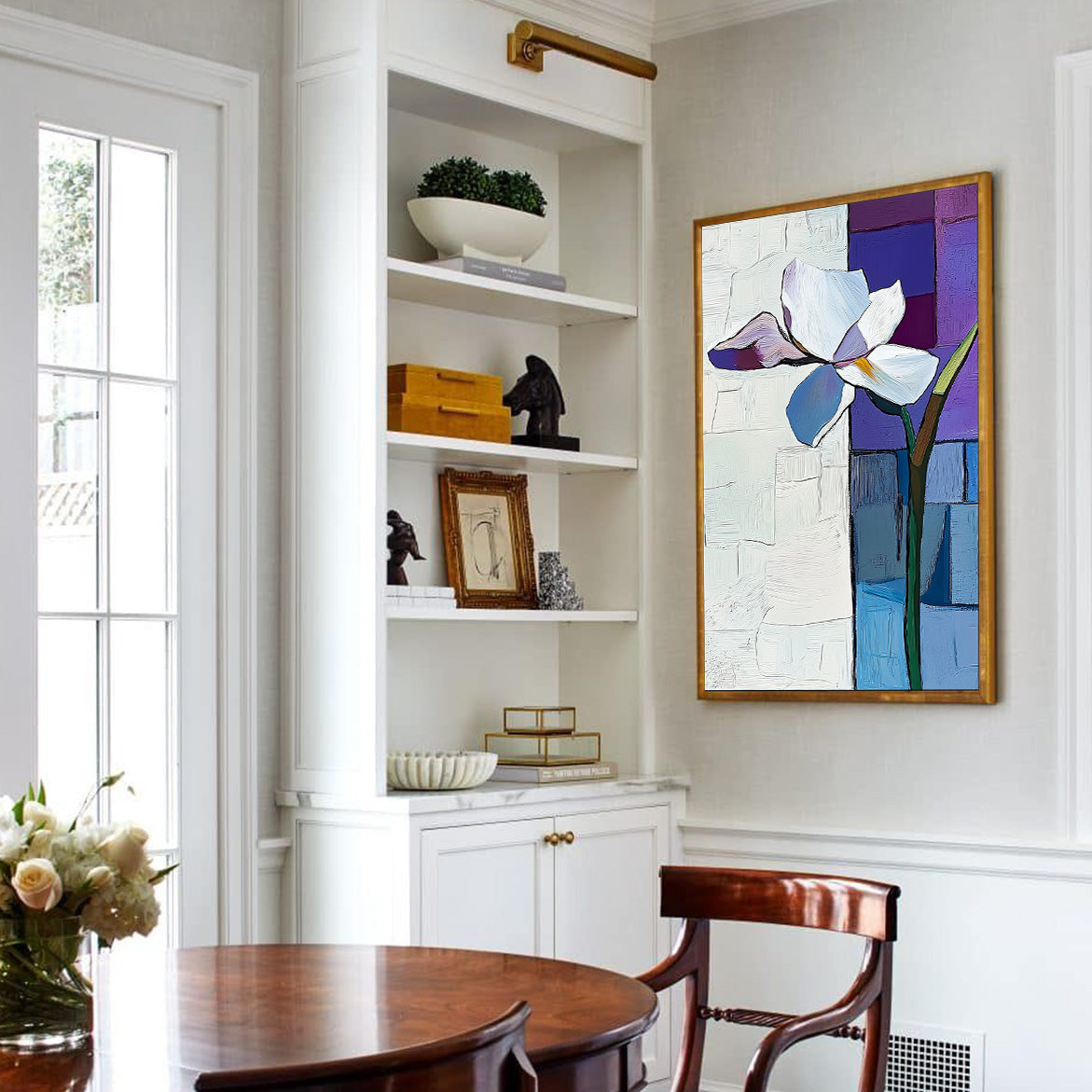 Petal Divide - White Abstract Flower Painting Minimalist Geometric Wall Art