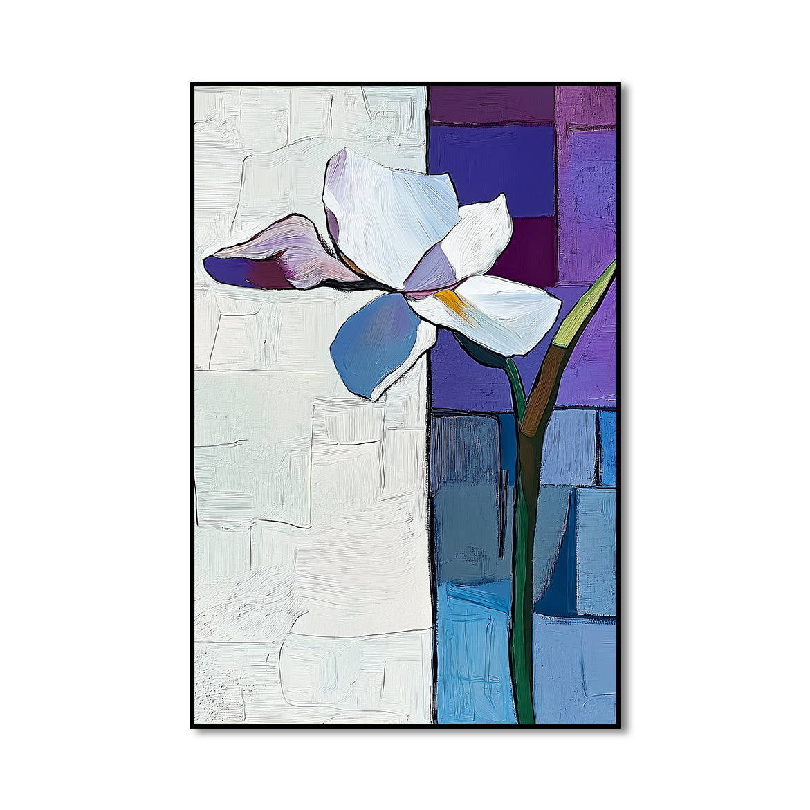 Petal Divide - White Abstract Flower Painting Minimalist Geometric Wall Art