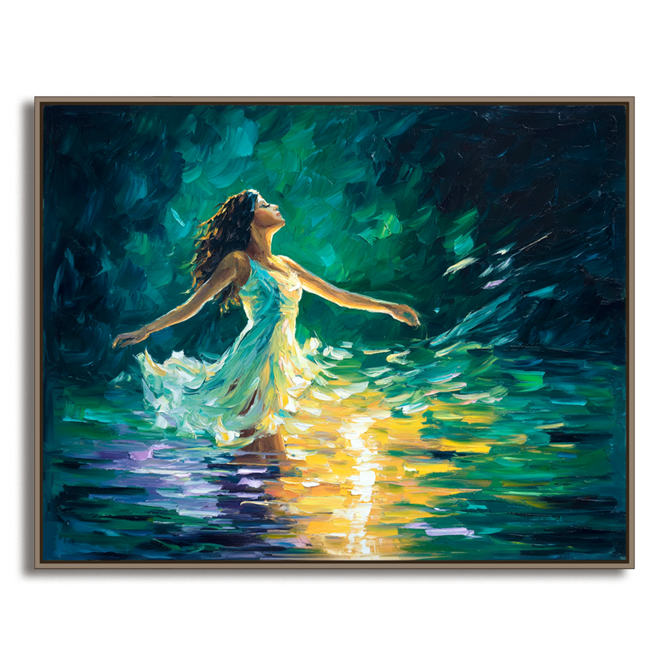 Impasto Style Woman in Water Art - Colorful Figurative Painting, Inspirational Decor for Contemporary Homes