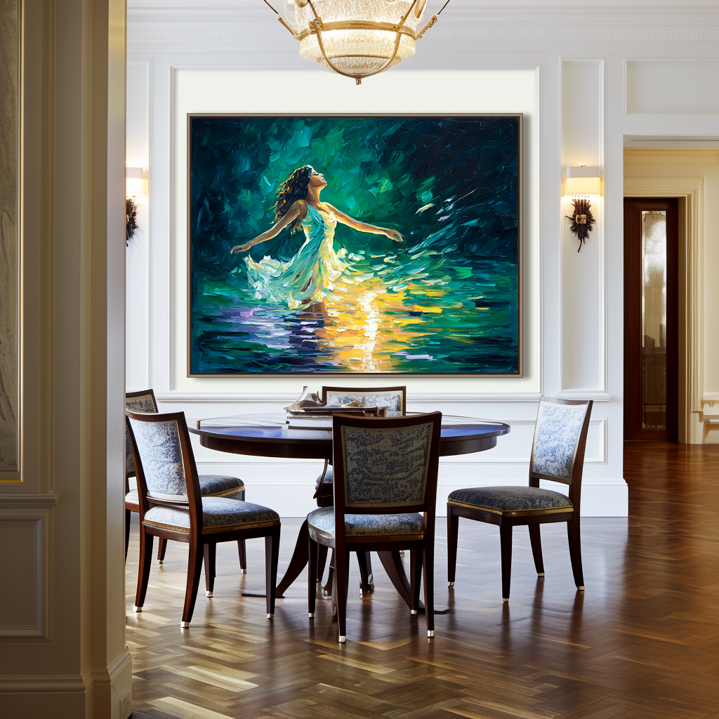 Radiance in Motion : Impasto Style Woman in Water Art - Colorful Figurative Painting, Inspirational Decor for Contemporary Homes