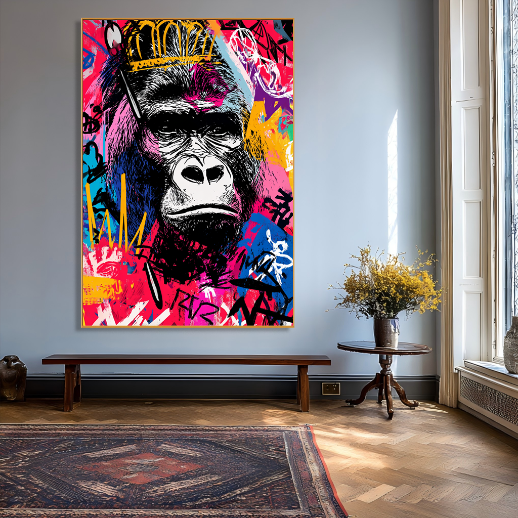 Royal Force - Contemporary Crowned Gorilla Portrait Oil Painting