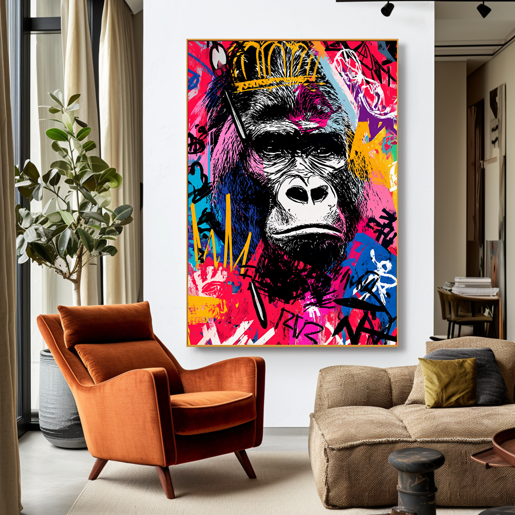 Royal Force - Contemporary Crowned Gorilla Portrait Oil Painting