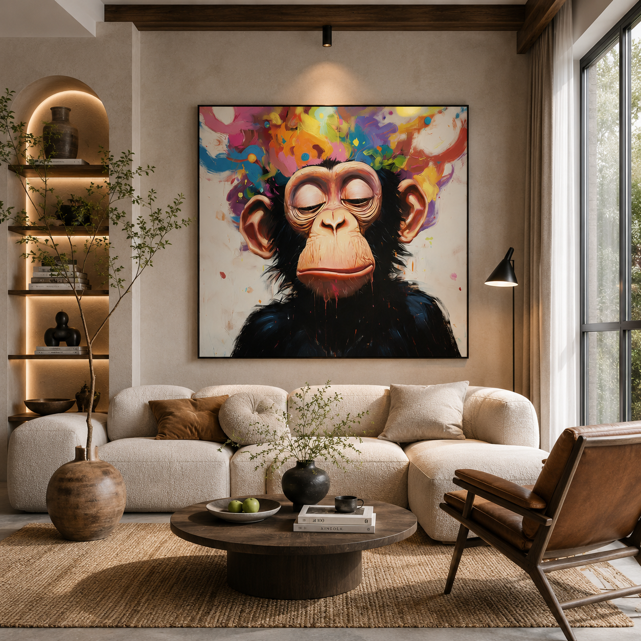 Serenity Monkey – Colorful Abstract Monkey Portrait Painting | Modern Pop Animal Wall Art