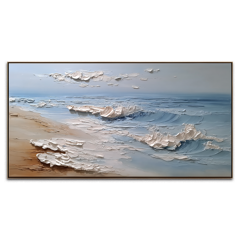 Shoreline Drift-  3D Ocean Modern Art Decor,Calm Waves Coastal Seascape Painting