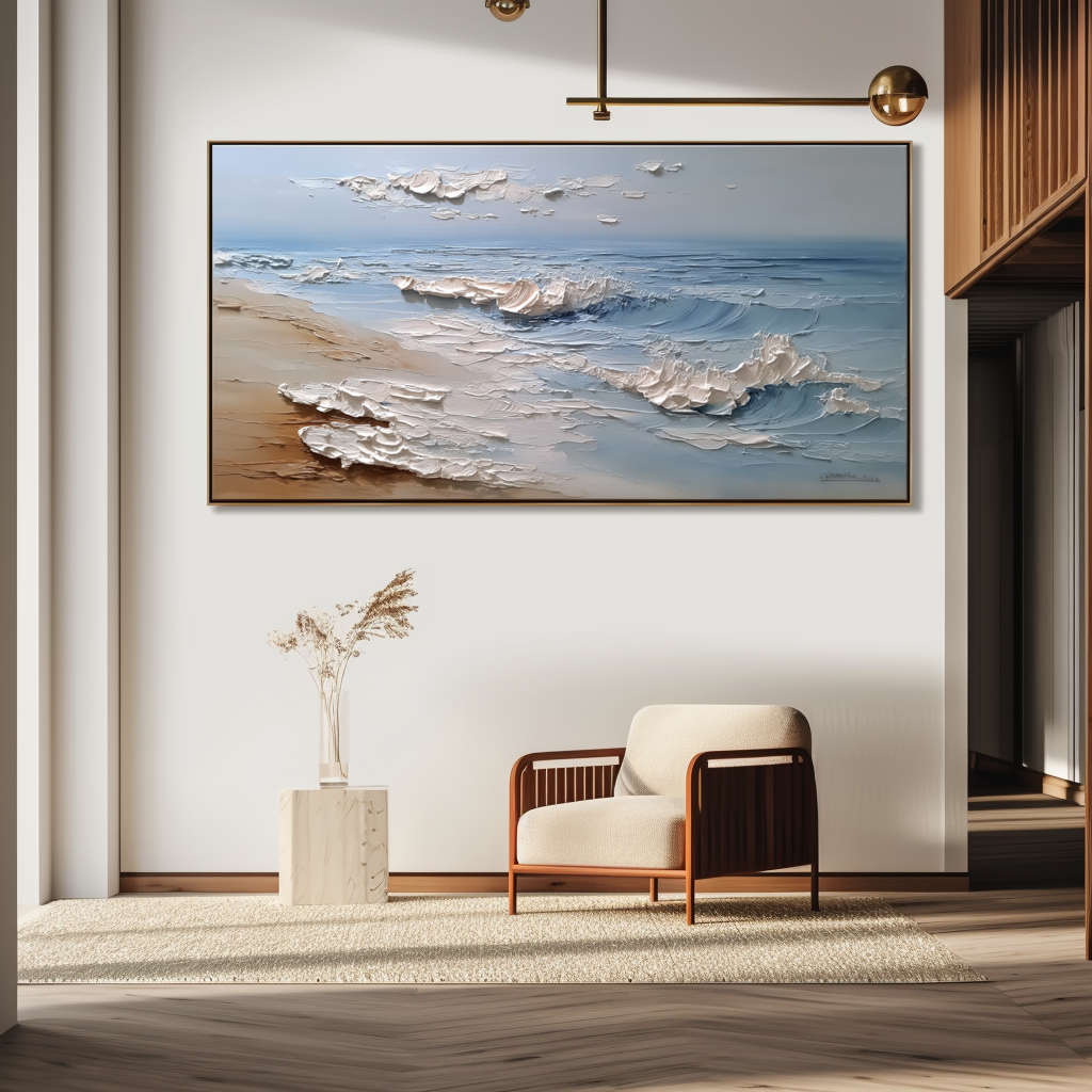 Shoreline Drift-  3D Ocean Modern Art Decor,Calm Waves Coastal Seascape Painting