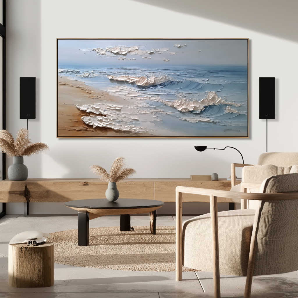 Shoreline Drift-  3D Ocean Modern Art Decor,Calm Waves Coastal Seascape Painting