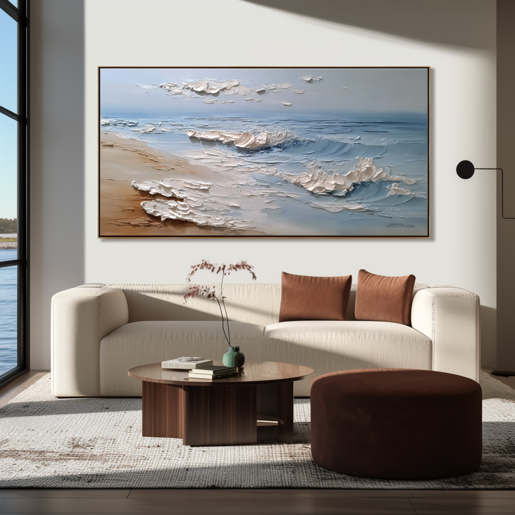 Shoreline Drift-  3D Ocean Modern Art Decor,Calm Waves Coastal Seascape Painting