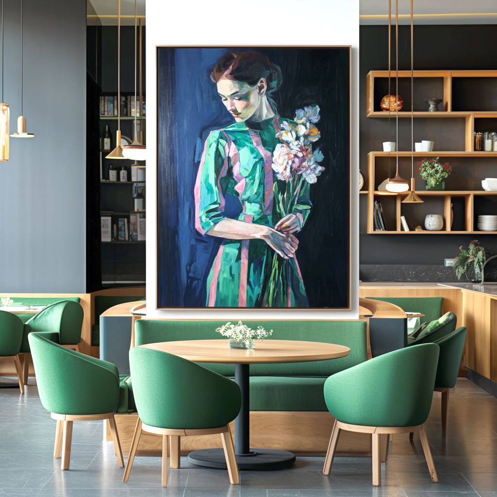Silent Bloom – Hand-Painted Figurative Oil Portrait with Floral Bouquet