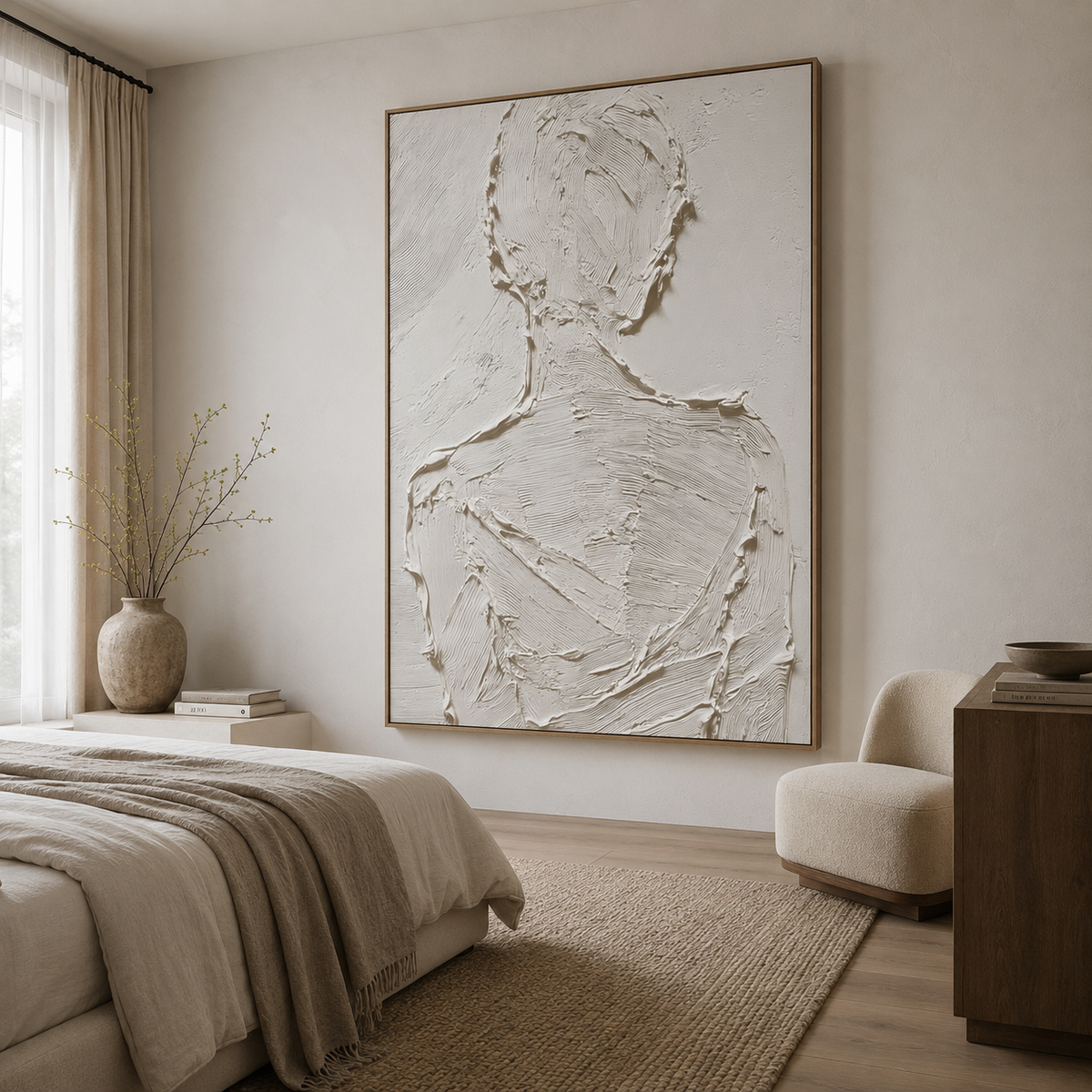 Silent Form –Plaster Art Texture Painting Minimalist Textured Female Silhouette Wall Art
