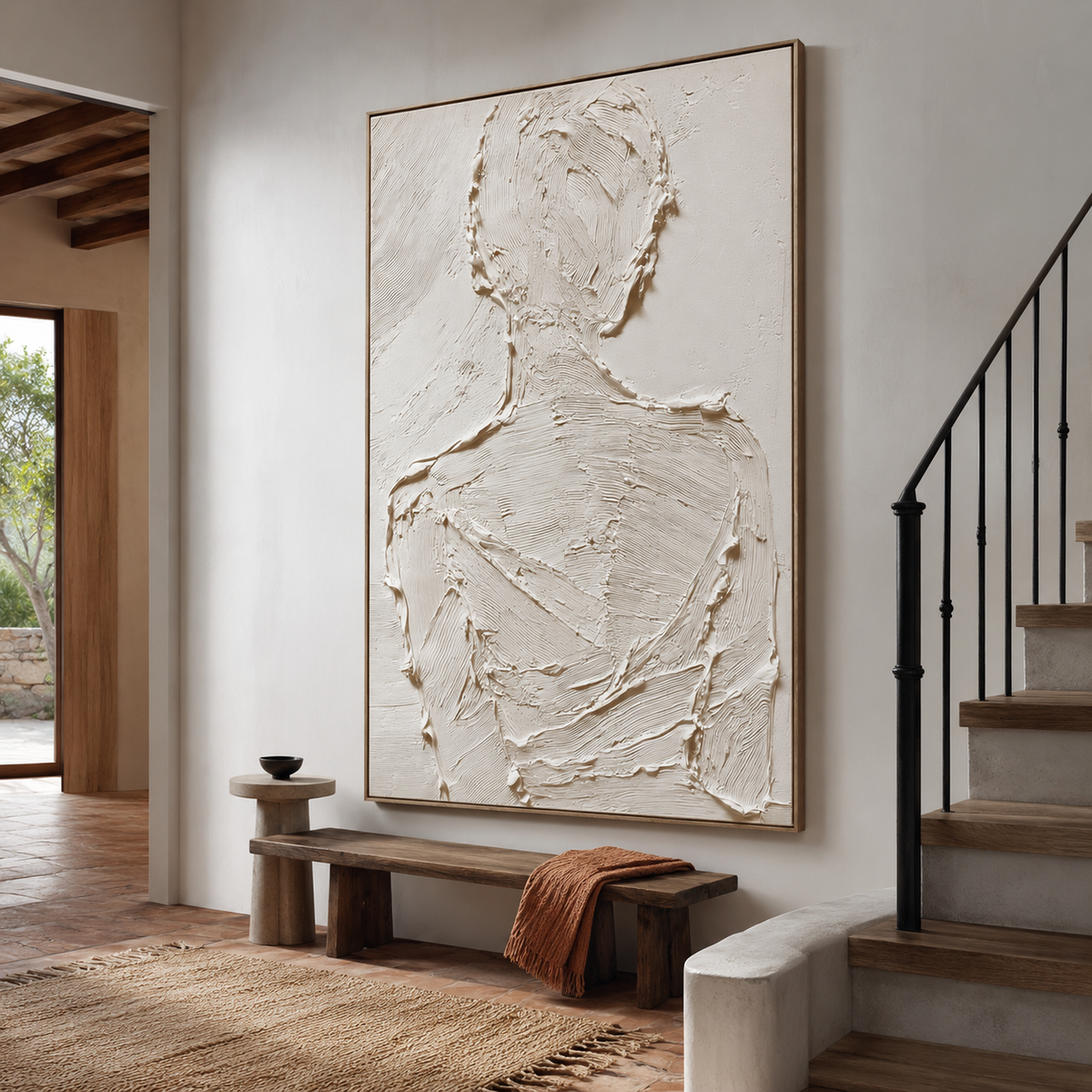Silent Form –Plaster Art Texture Painting Minimalist Textured Female Silhouette Wall Art