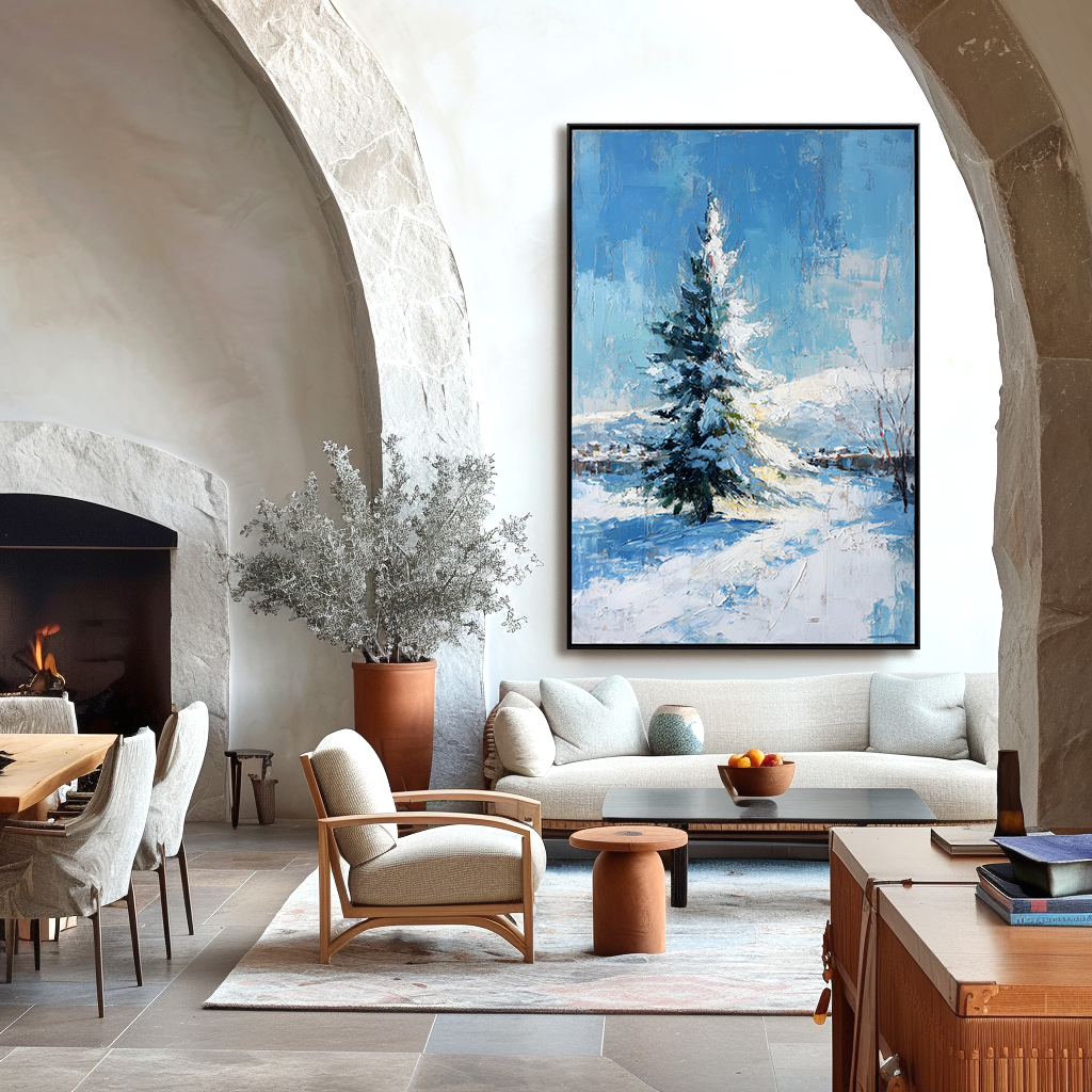 Silent Winter - Snow Landscape Oil Painting, Textured Winter Tree Canvas Wall Art