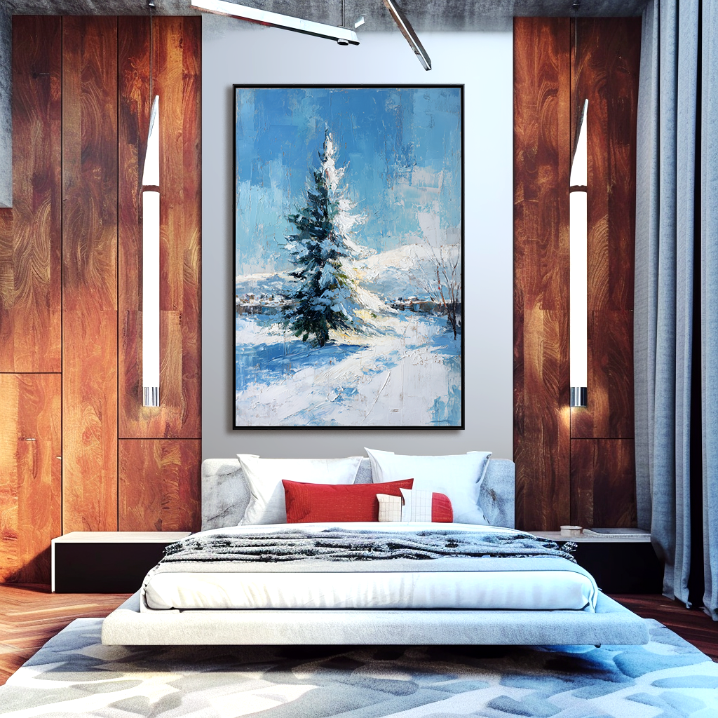 Silent Winter - Snow Landscape Oil Painting, Textured Winter Tree Canvas Wall Art