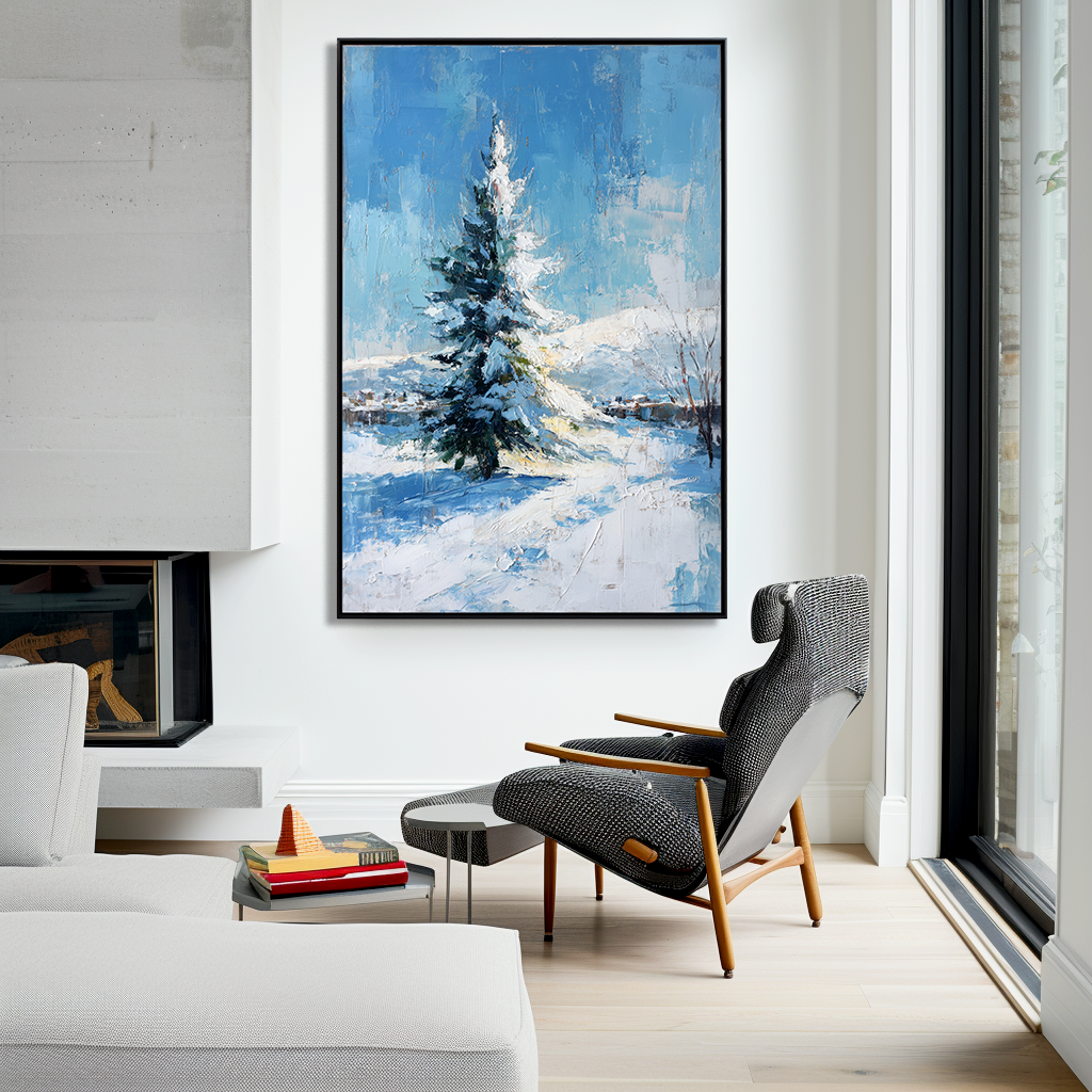 Silent Winter - Snow Landscape Oil Painting, Textured Winter Tree Canvas Wall Art