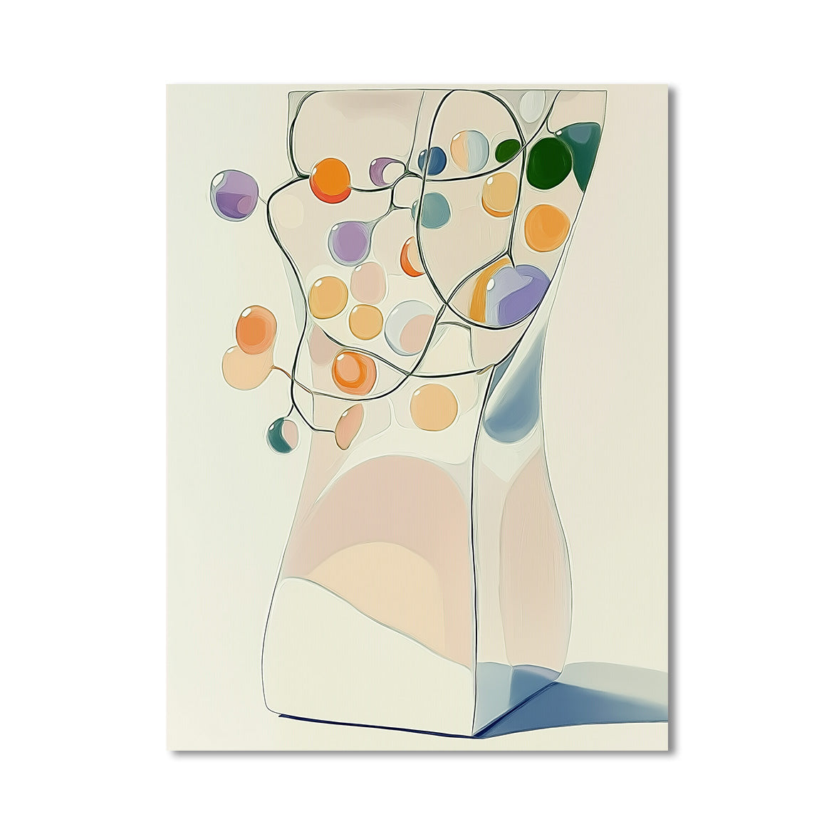 Soft Orbit - Minimalist Vase with Colorful Dots Abstract Geometric Wall Art