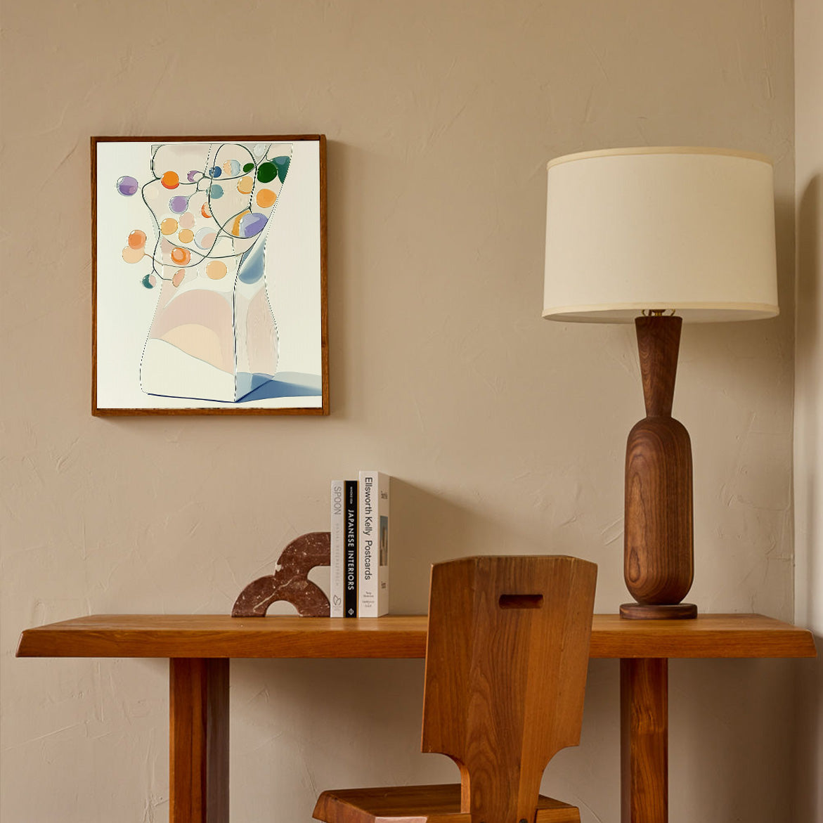 Soft Orbit - Minimalist Vase with Colorful Dots Abstract Geometric Wall Art