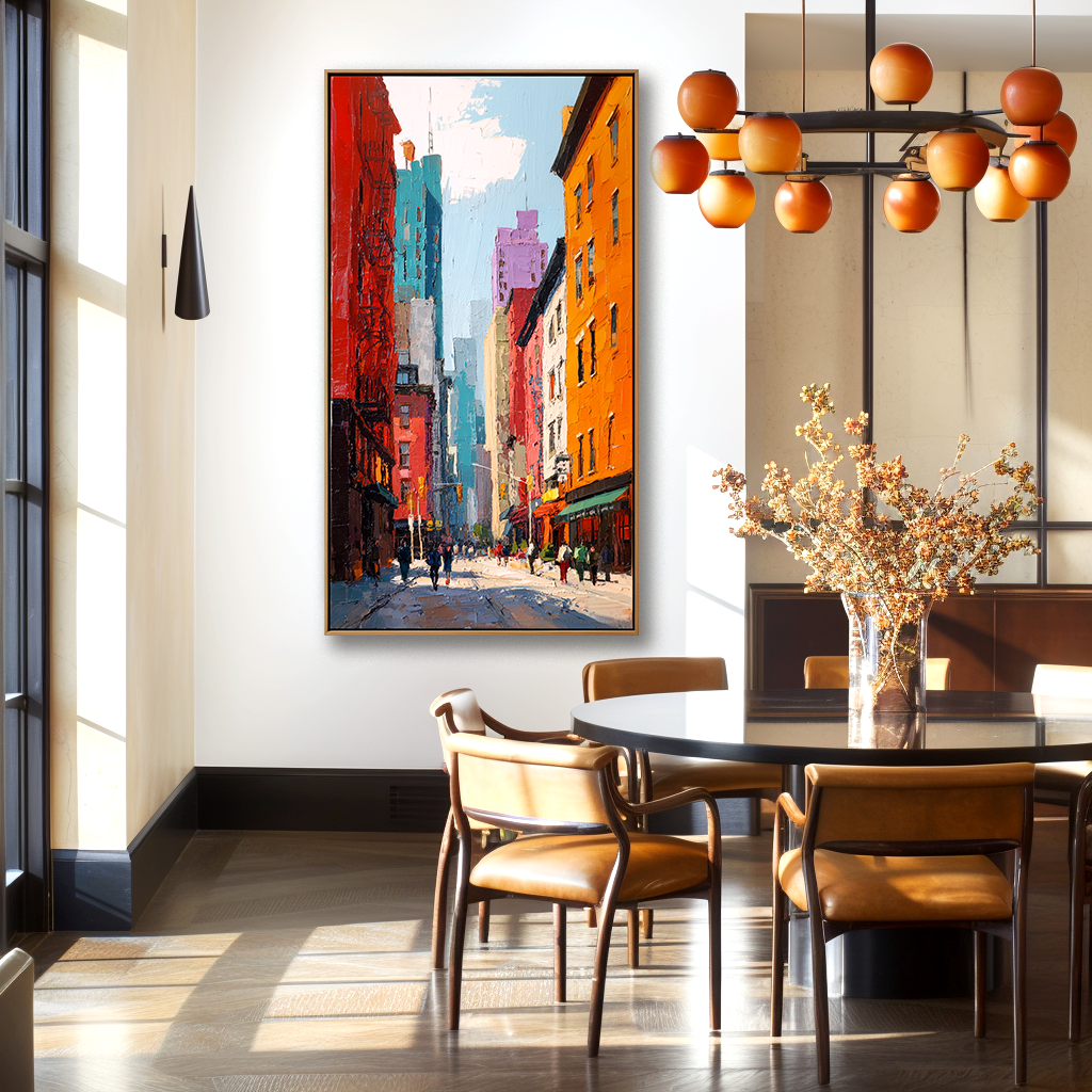 Sunlit Streets – Hand-Painted Abstract City Street Oil Painting on Canvas