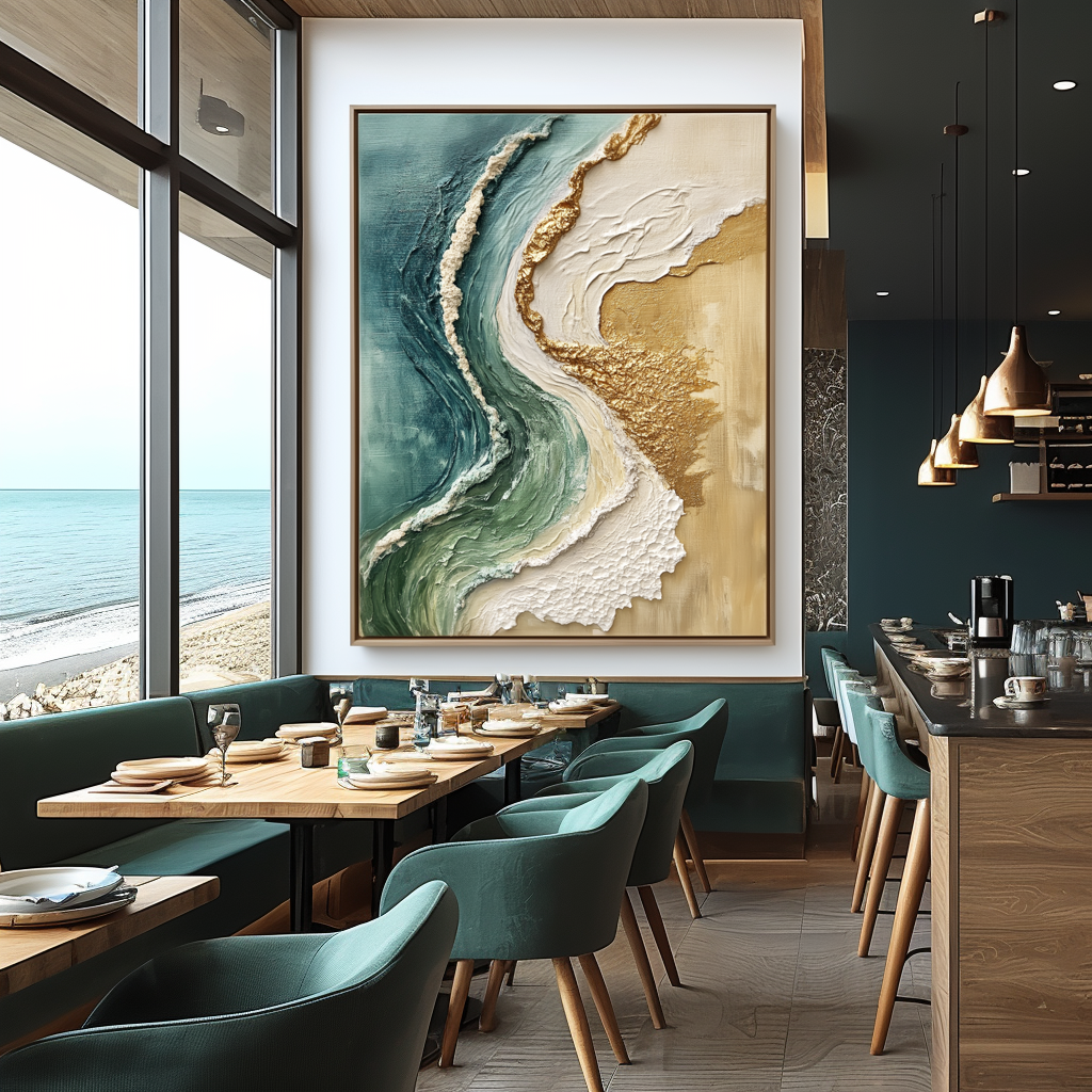 Tide of Gold – Plaster Art Texture Painting Luxurious Modern Coastal 3D Textured Beach Wall Art