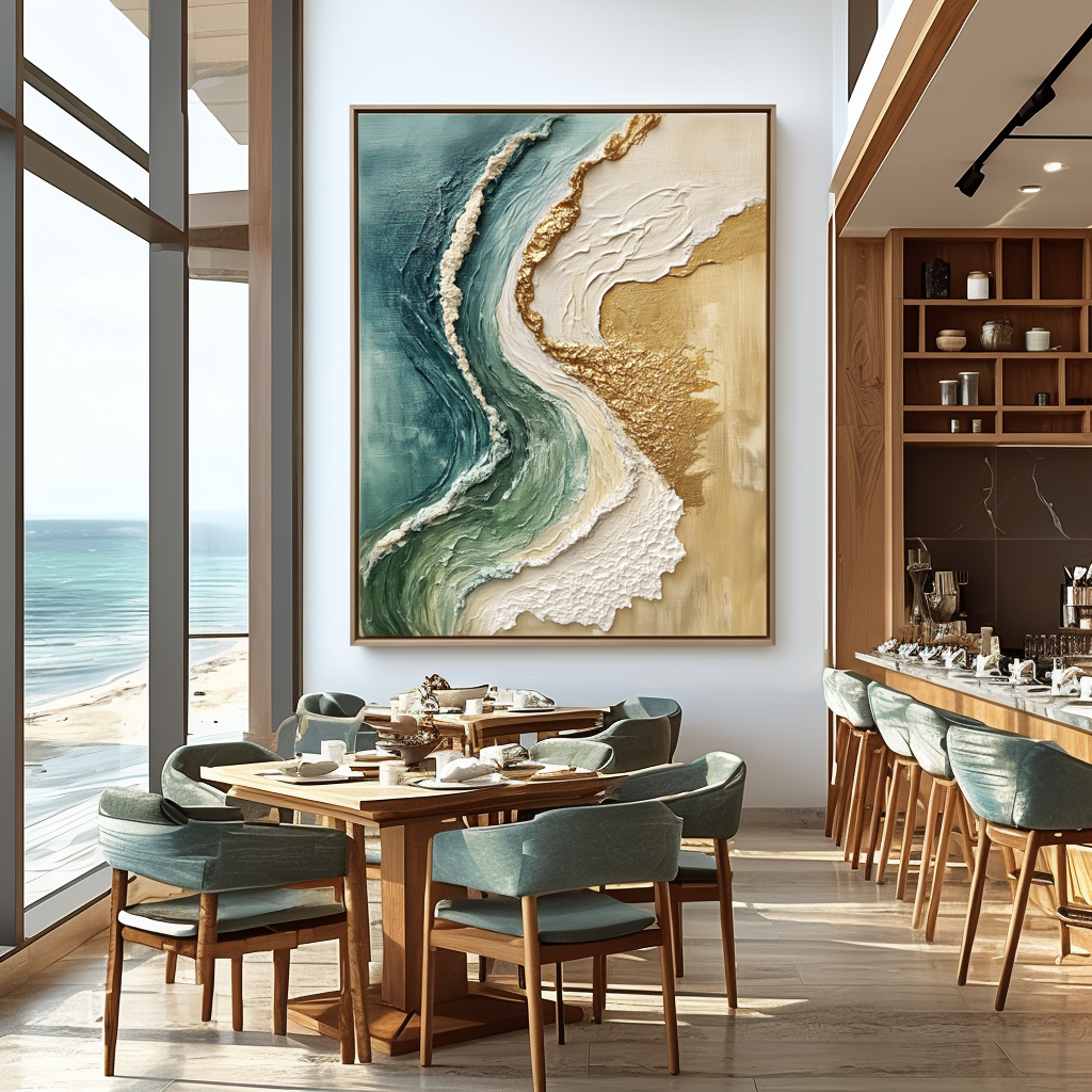 Tide of Gold – Plaster Art Texture Painting Luxurious Modern Coastal 3D Textured Beach Wall Art