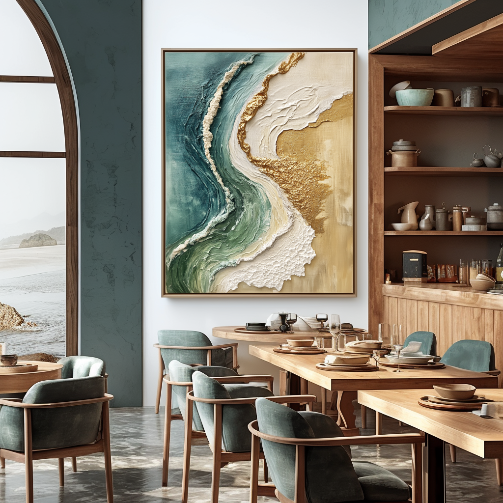 Tide of Gold – Plaster Art Texture Painting Luxurious Modern Coastal 3D Textured Beach Wall Art