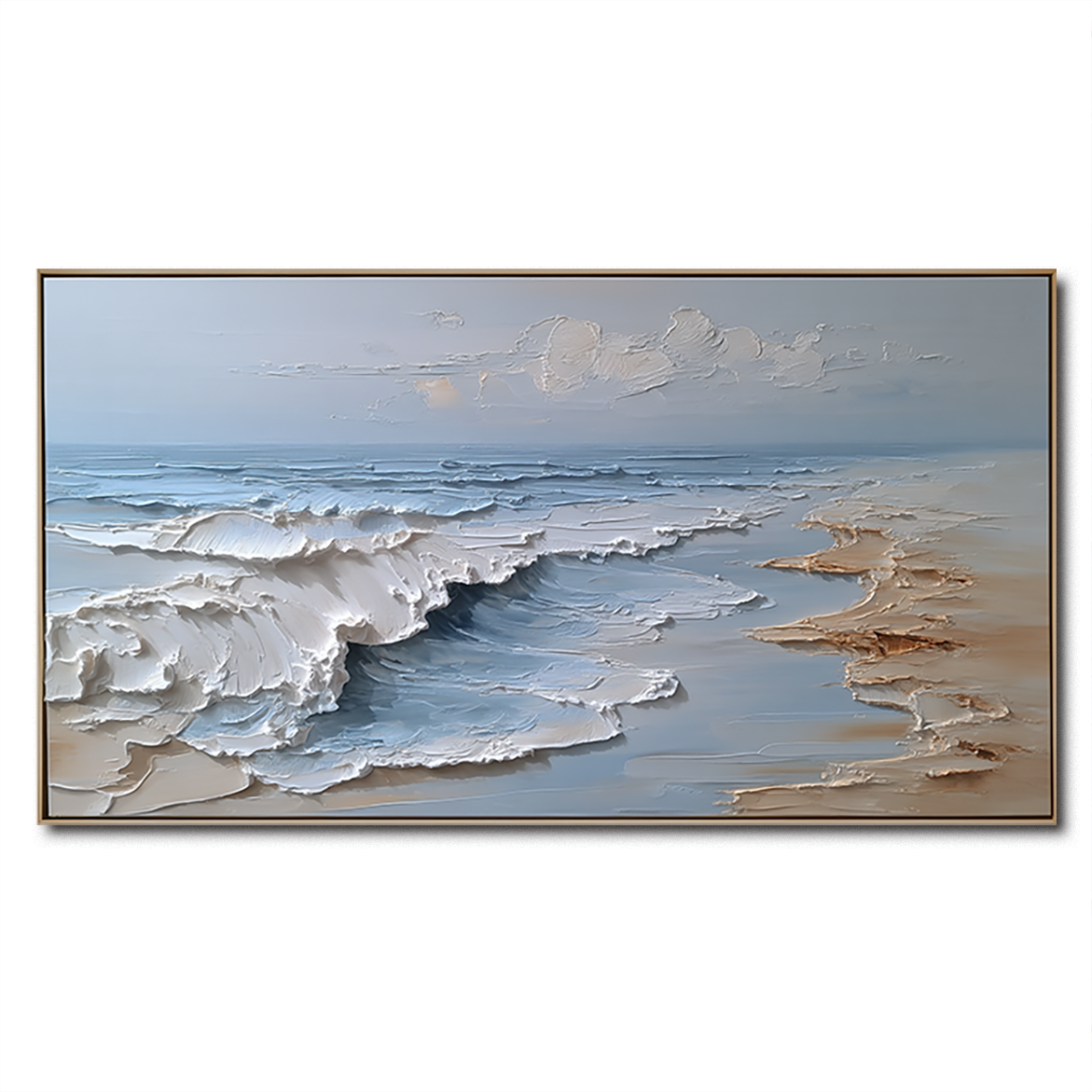 Tide’s Embrace- Modern 3D Textured Seascape Oil Painting
