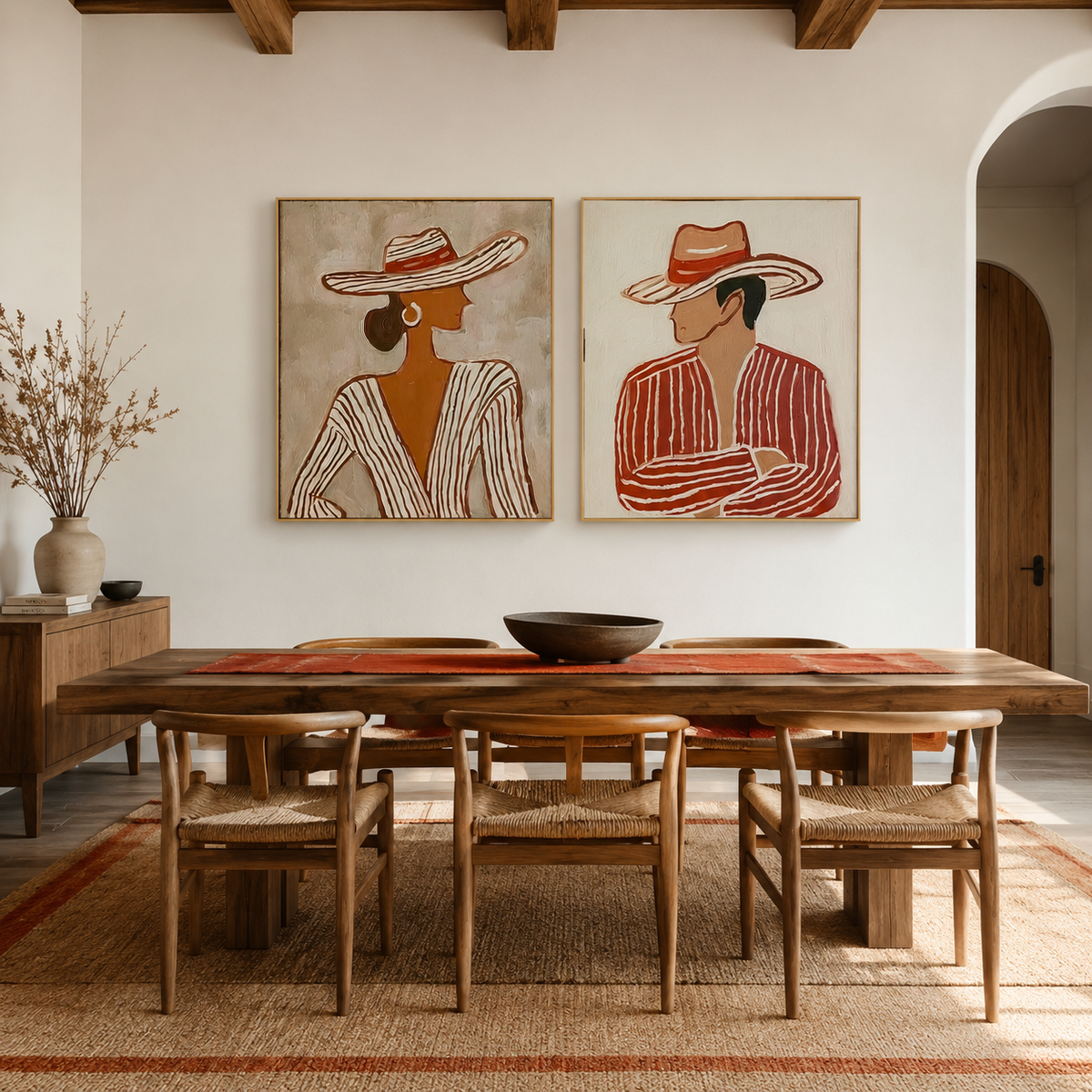 Timeless Encounter – Modern Hat Couple Figurative Wall Art