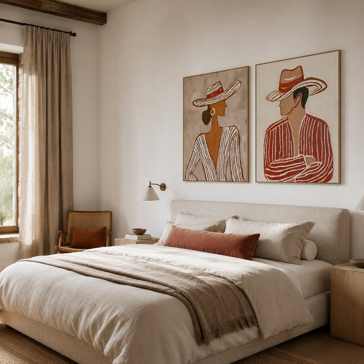 Timeless Encounter – Modern Hat Couple Figurative Wall Art