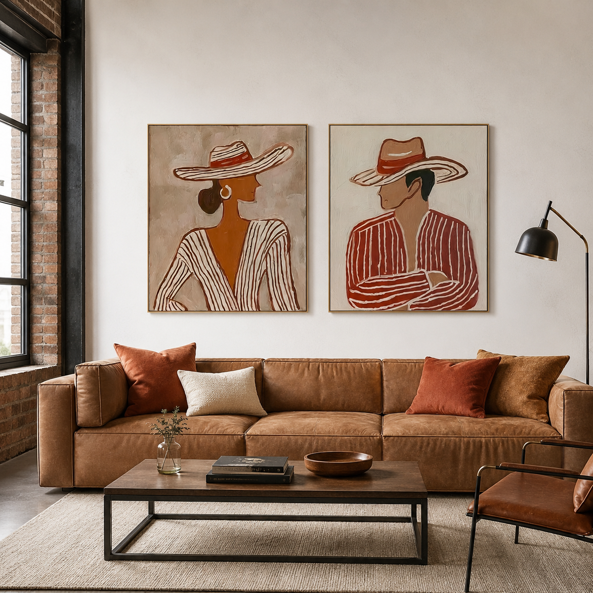 Timeless Encounter – Modern Hat Couple Figurative Wall Art