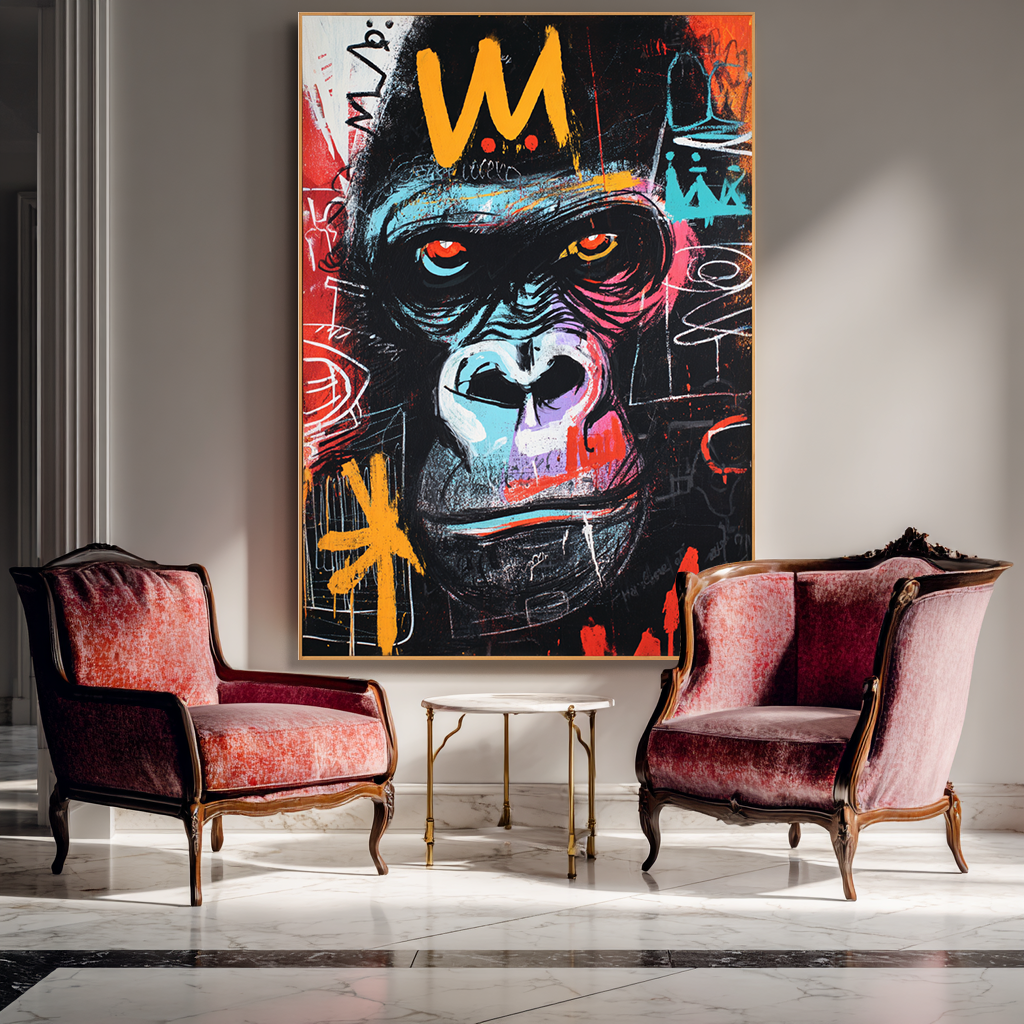 Urban Throne - Contemporary Crowned Gorilla Portrait Oil Painting