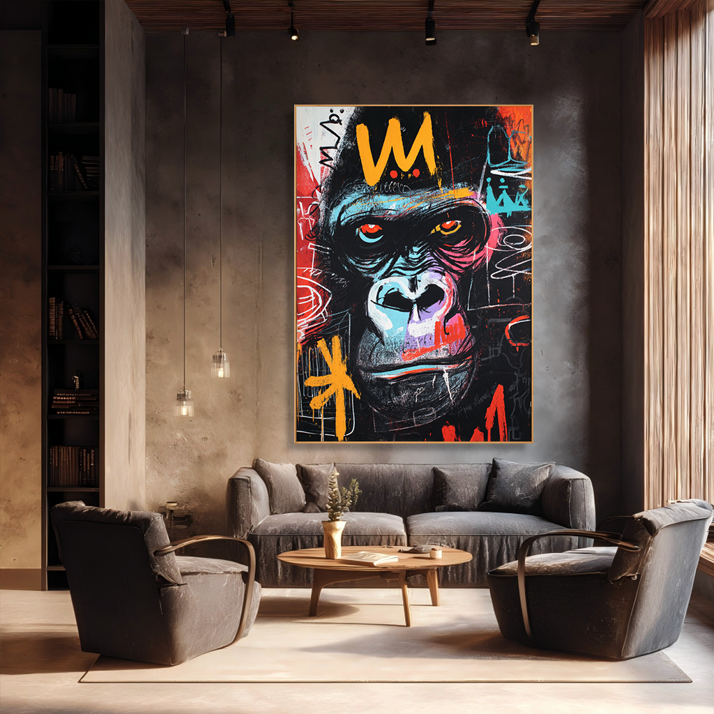 Urban Throne - Contemporary Crowned Gorilla Portrait Oil Painting