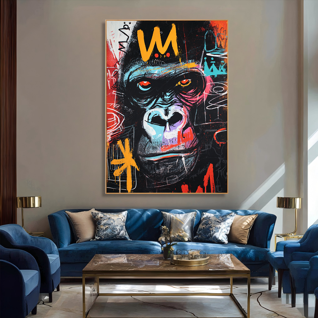 Urban Throne - Contemporary Crowned Gorilla Portrait Oil Painting