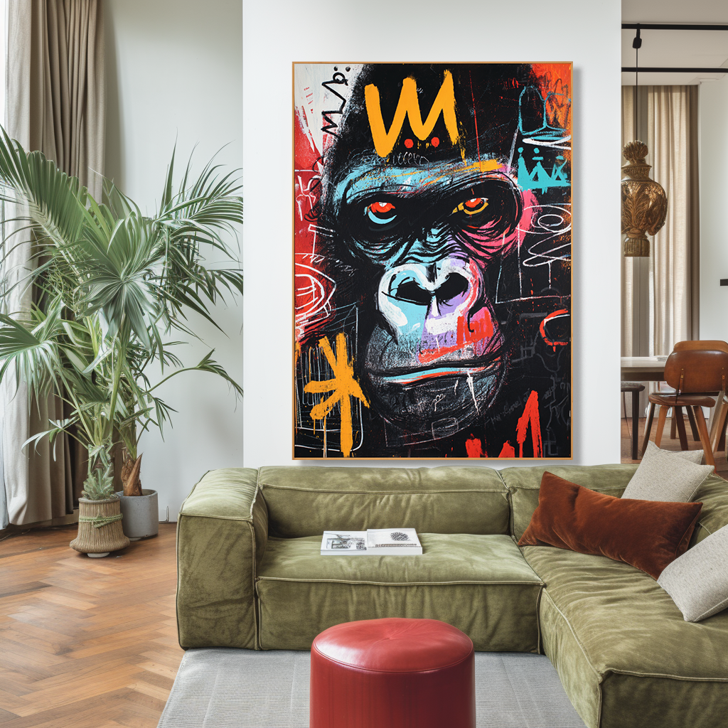 Urban Throne - Contemporary Crowned Gorilla Portrait Oil Painting