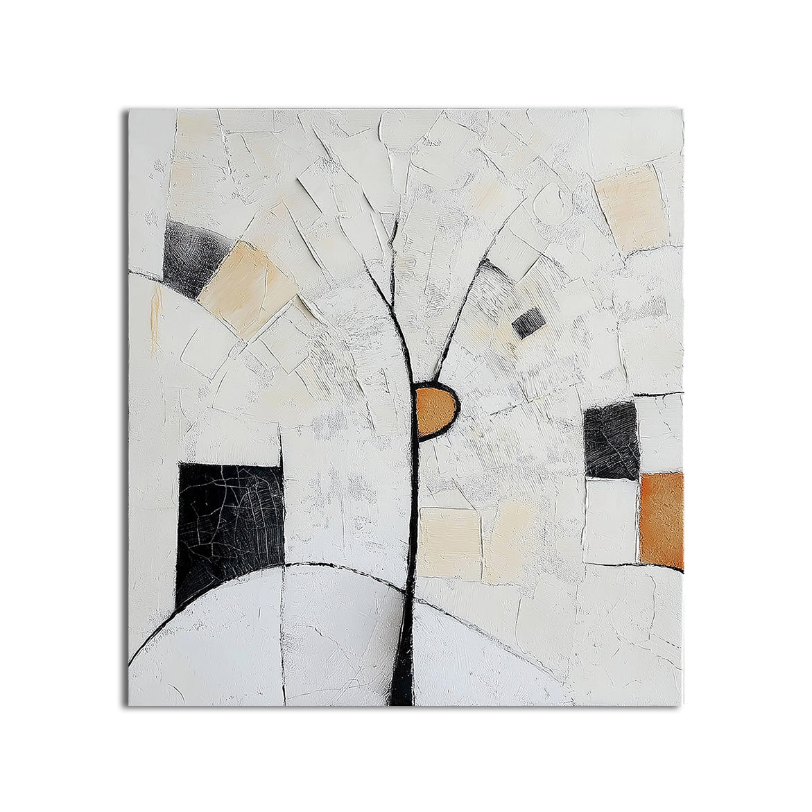 Whispering Geometry - Minimalist Abstract Tree Wall Art Textured Neutral Geometric Painting