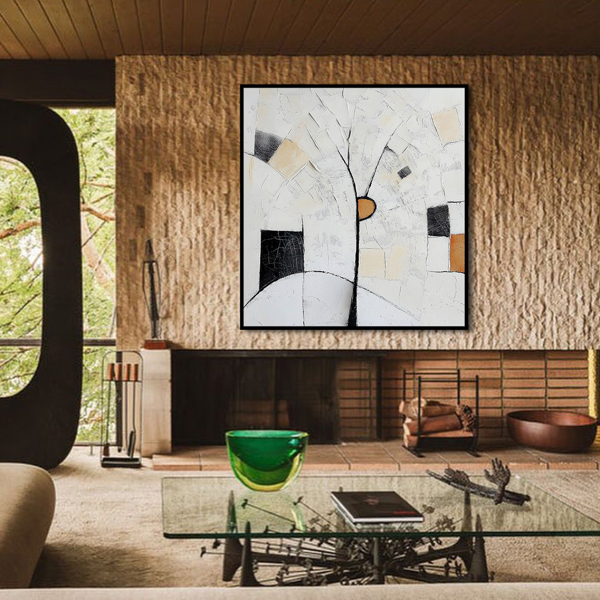 Whispering Geometry - Minimalist Abstract Tree Wall Art Textured Neutral Geometric Painting