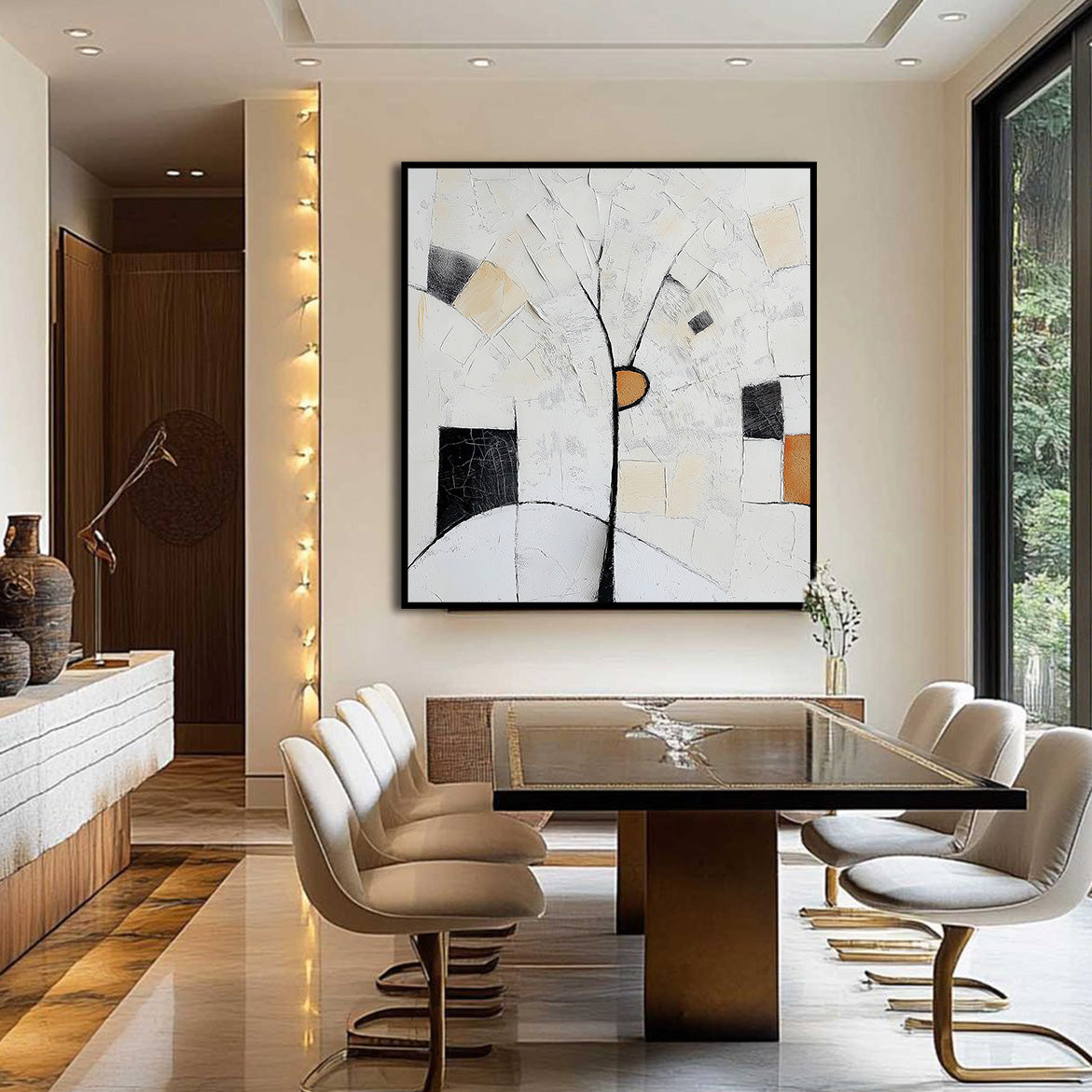 Whispering Geometry - Minimalist Abstract Tree Wall Art Textured Neutral Geometric Painting